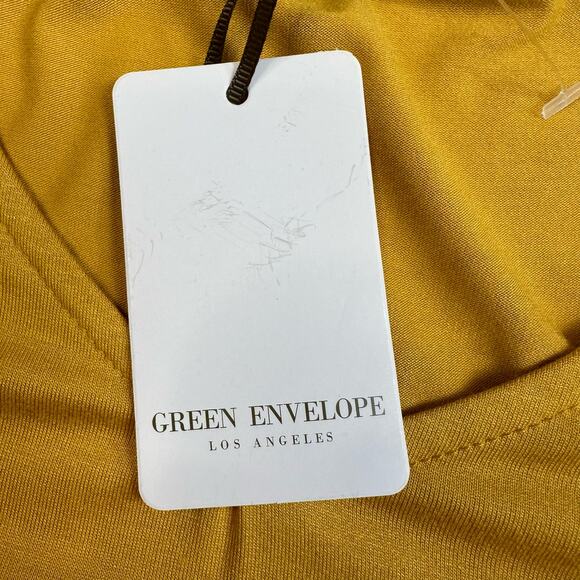 Green Envelope Yellow Flutter Sleeve Blouse 2X Plus Top V-neck Loose Split Hem - Picture 5 of 6